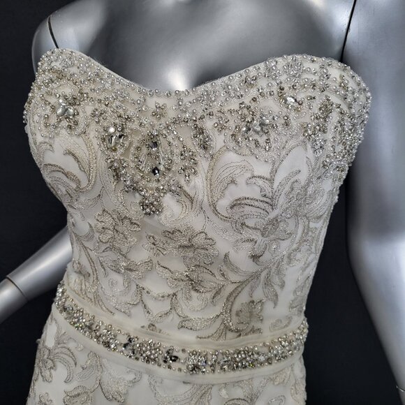 NWT~$1899~ESSENCE~SZ 4~IVORY STRAPLESS EMBELLISHED FIT & FLARE WEDDING DRESS - Picture 5 of 16